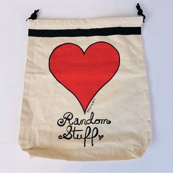 Brighton Canvas Random Stuff Heart Drawstring Tote 16” x 14” x 3.5” - Picture 1 of 4